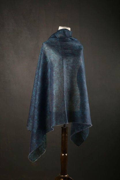 Dark Blue Floral Tencel Ramie Fabric: Sewing Material By Meter