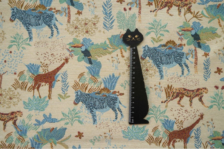 Jacquard Fabric: Zebra Giraffe Zoo Print, Upholstery Sewing Material (59"W)