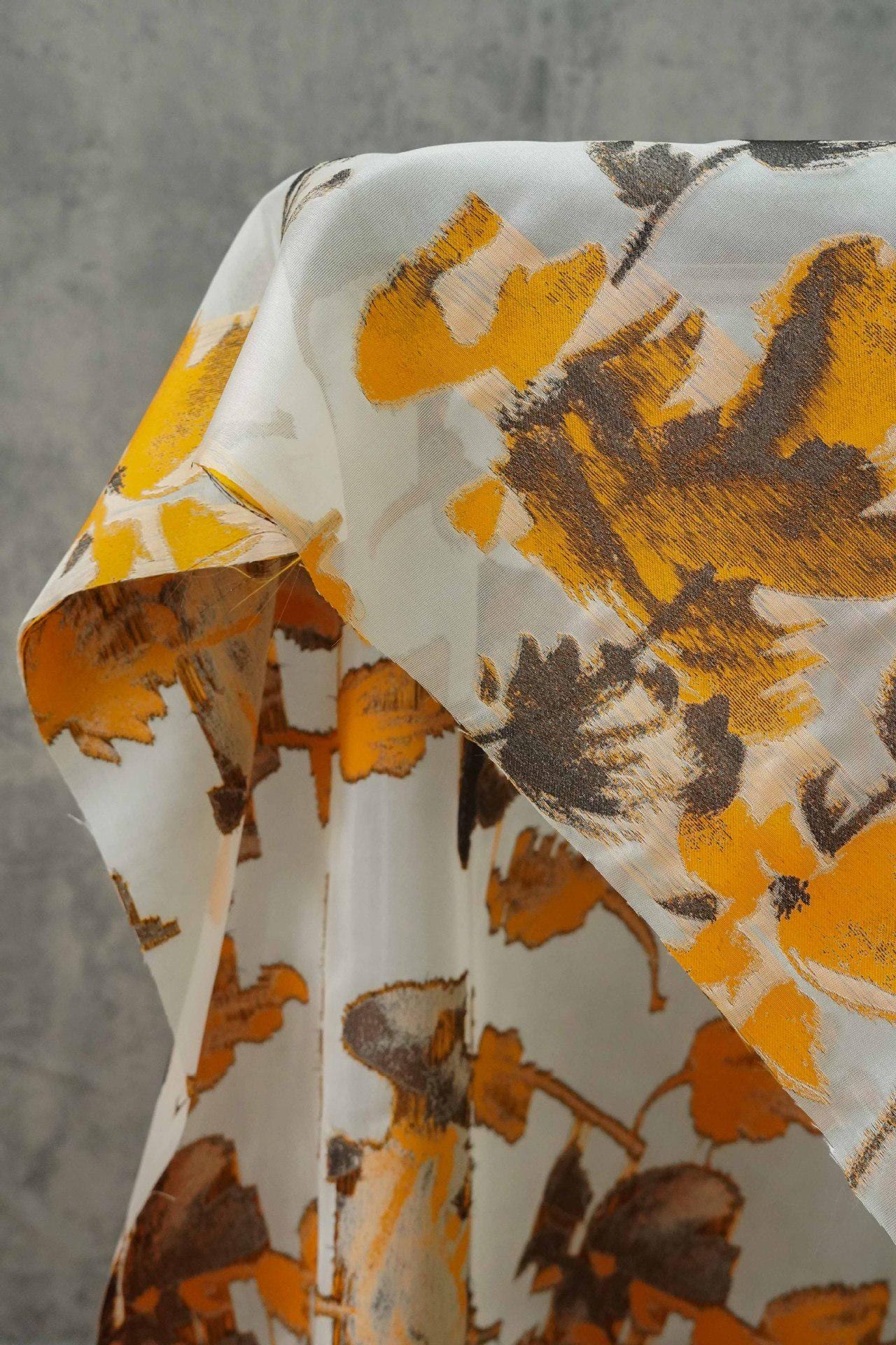 Light Brown 3D Jacquard Organza Fabric: Embossed Texture, 57" Wide