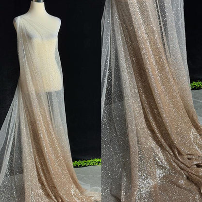 Gold Foil Lace Fabric - Nude Pink Gradient Tulle Mesh (59" Wide)