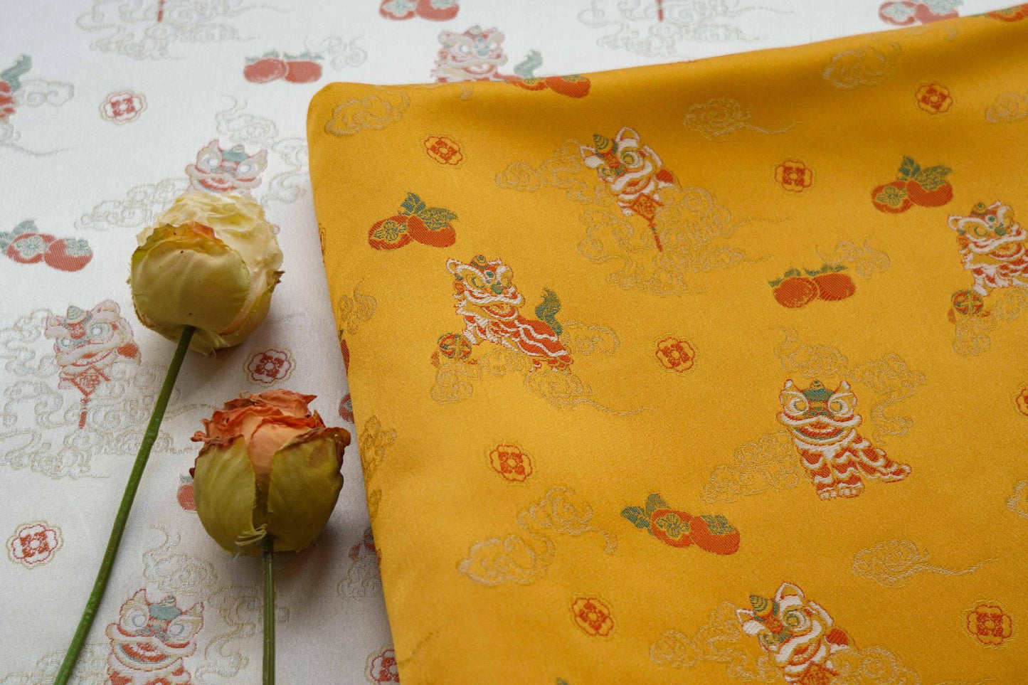 Lion Jacquard Brocade Fabric: 55"W Damask Upholstery, Costume, Decor