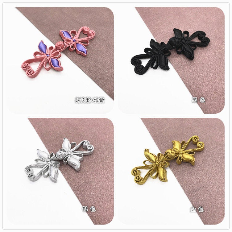Boutons de cheongsam papillon en satin : attaches décoratives en forme de nœud (paire)