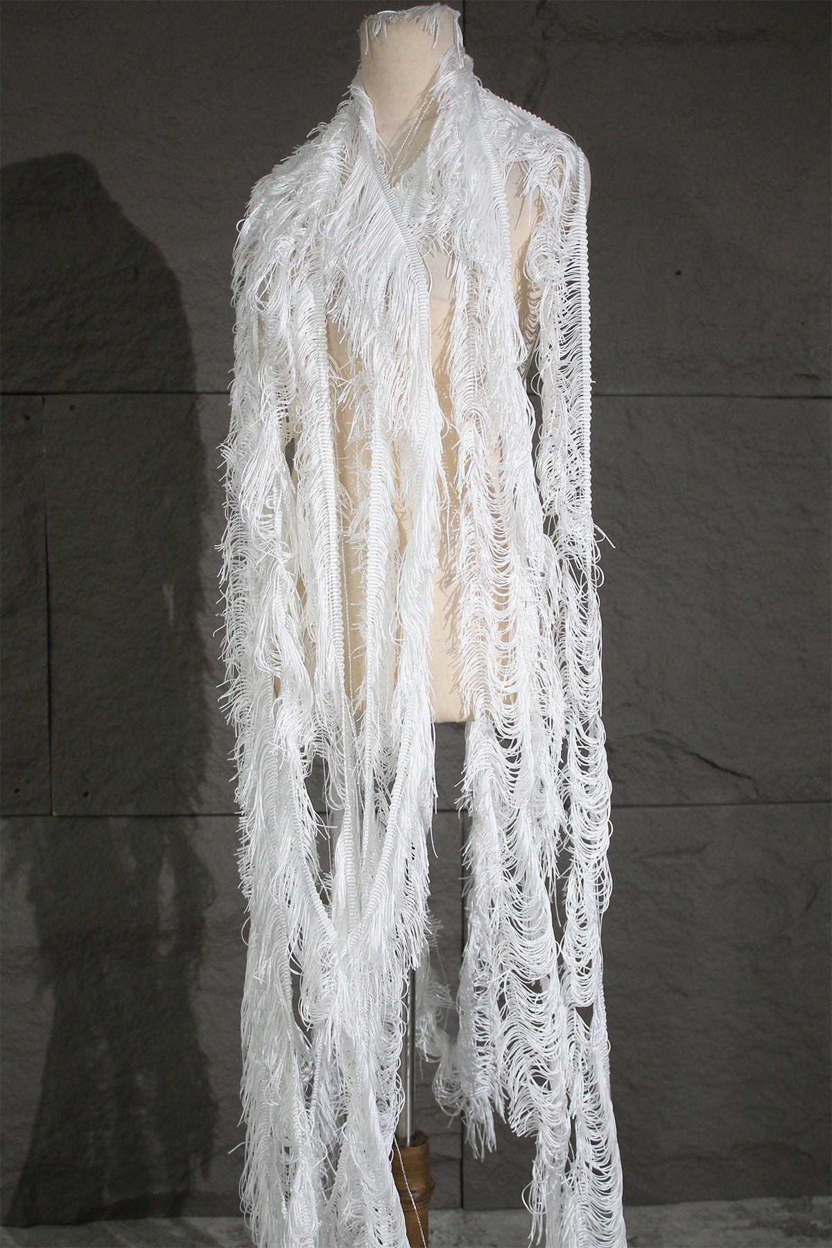 White Tassel Fringe Fabric: Polyester Lace Trim, DIY Decor - 5.9" Wide