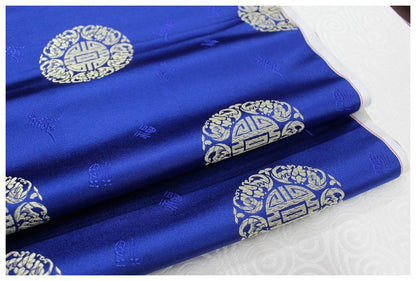 Floral Brocade Jacquard Satin Fabric with Chinese Fu Symbol