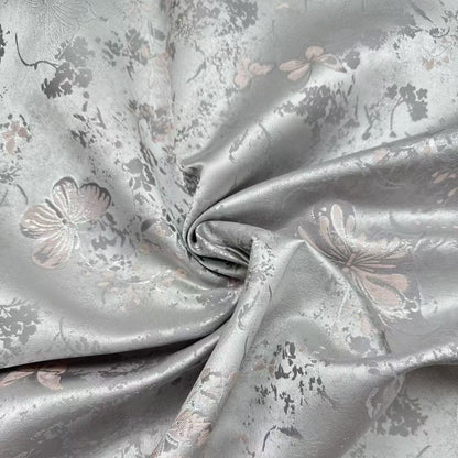 Tissu brocart papillon gris argenté - Jacquard élégant, 147 cm de large