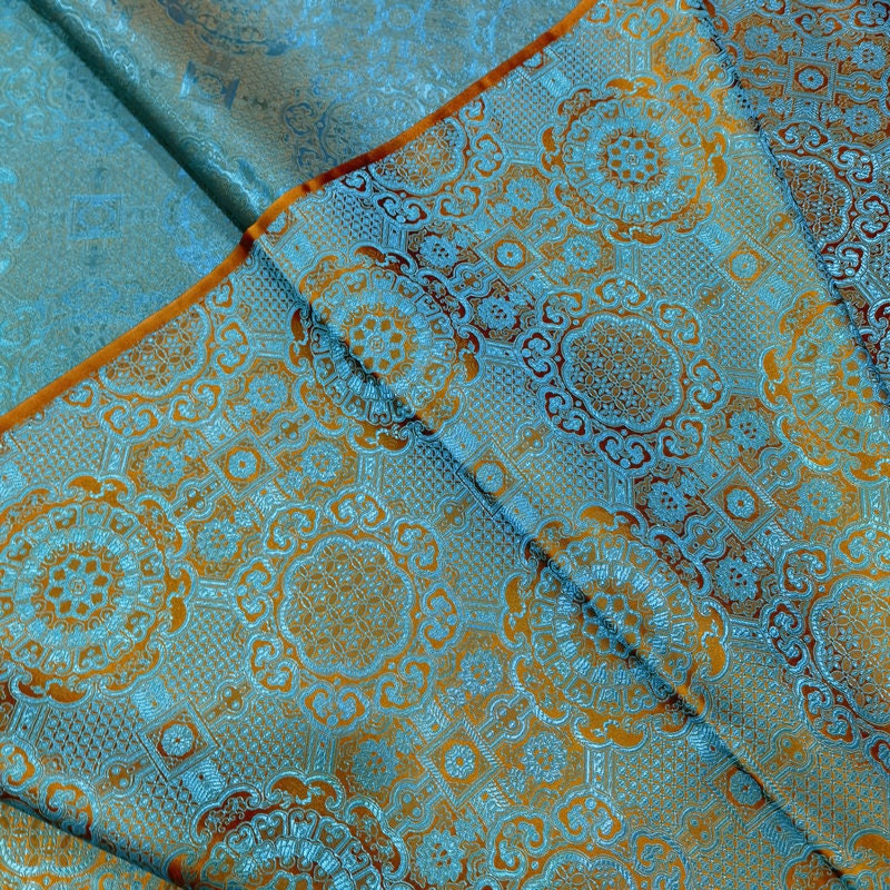 Chinese Brocade Fabric: Turquoise Jacquard Rayon, 59" Wide