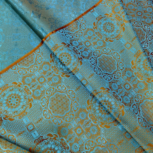 Chinese Brocade Fabric: Turquoise Jacquard Rayon, 59" Wide