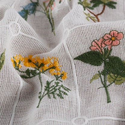 Floral Embroidery Cotton Fabric: Multicolour Plants, 49" Wide