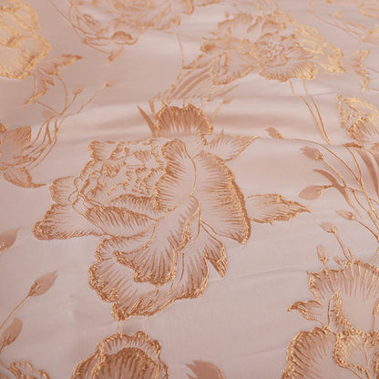 Gold Embroidered Jacquard Fabric: 3D Floral Upholstery, Costume, Decor - 59"W