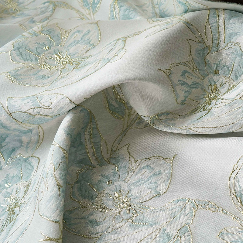 Gold Thread Floral Jacquard Fabric: 3D Oil Painting Texture, 57" Wide