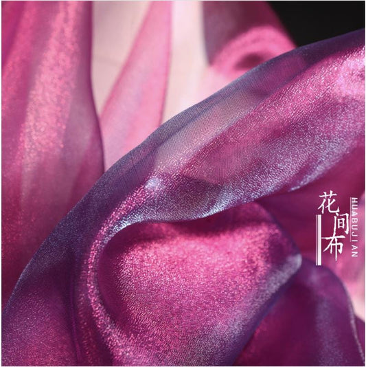 Iridescent Organza Fabric: Magenta Blue Shimmery Tulle, 55" Wide