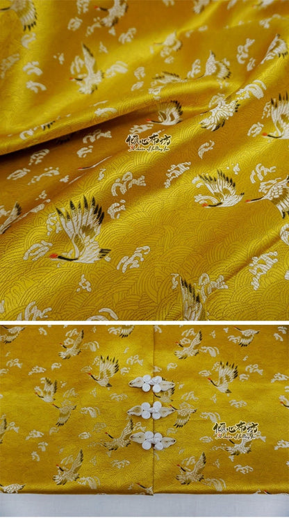 Crane Jacquard Satin Fabric: Gold Bird Brocade, 45"W Home Decor