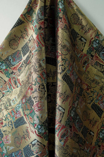 Gold Thread Song Brocade Jacquard Fabric, Tibetan Style, 59" Wide