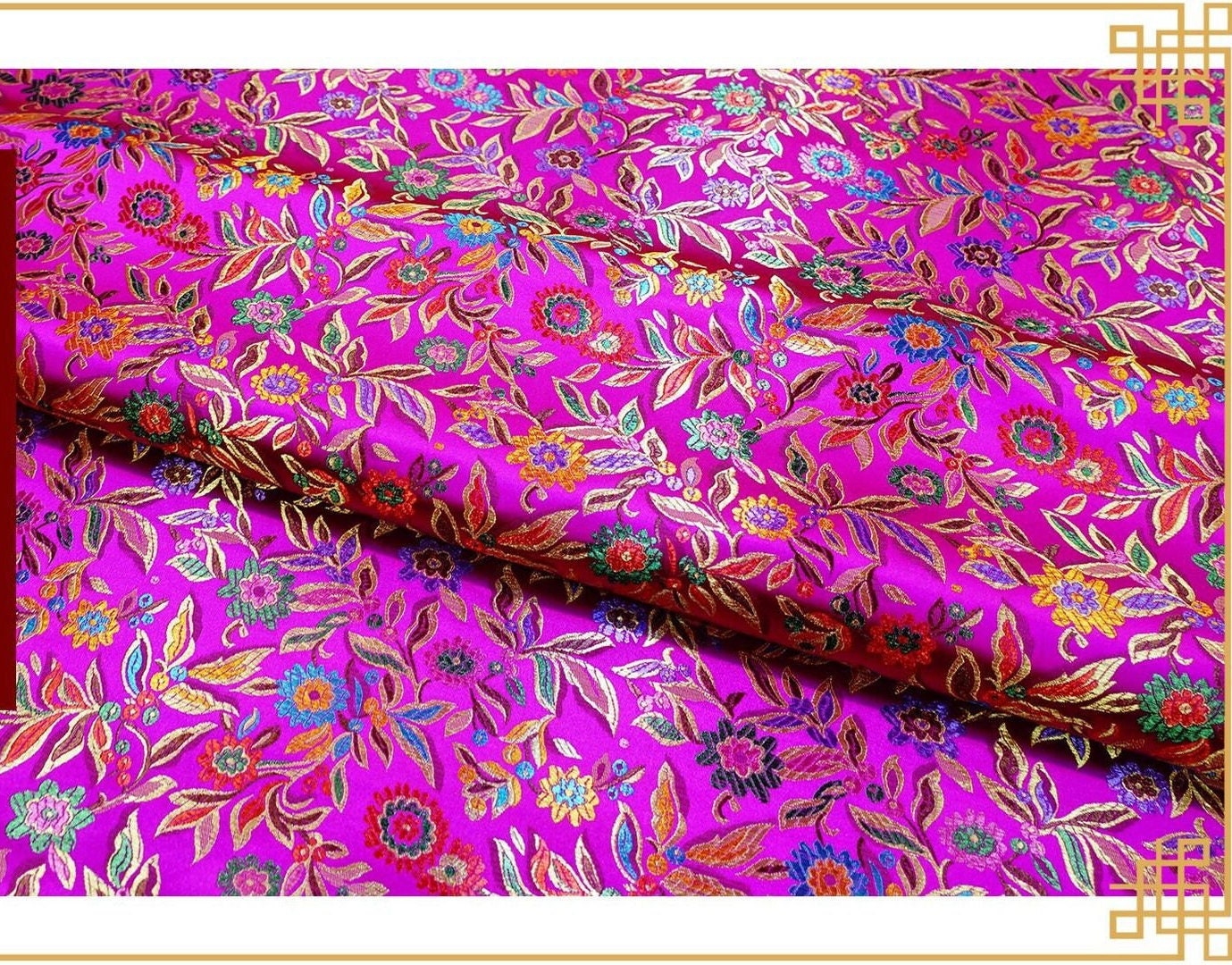 Floral Brocade Fabric: Chinese Leaf Design, 45" Wide