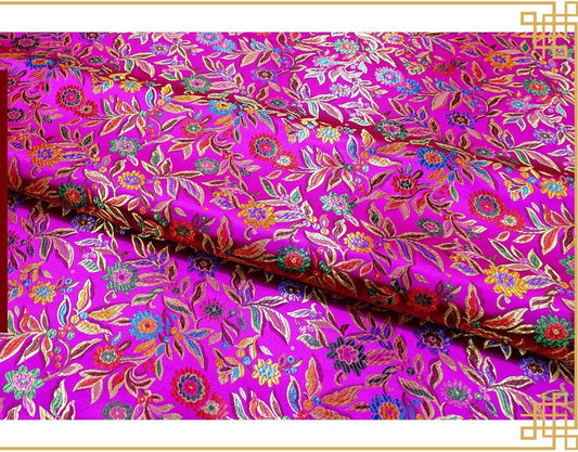 Floral Brocade Fabric: Chinese Leaf Design, 45" Wide