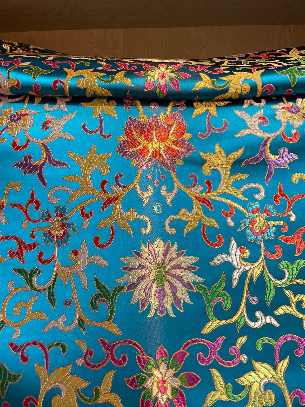 Floral Brocade Fabric: Shiny Silk Rayon Blend, 29.5" Wide