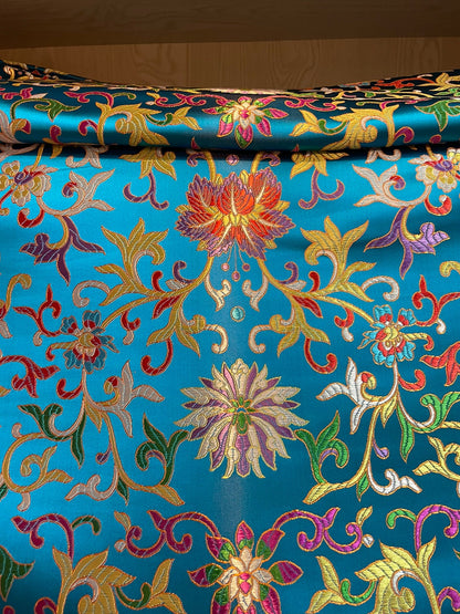 Floral Brocade Fabric: Shiny Silk Rayon Blend, 29.5" Wide