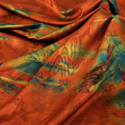 Mountain Print Tea Silk Satin Fabric: 59"W Upholstery & Costume