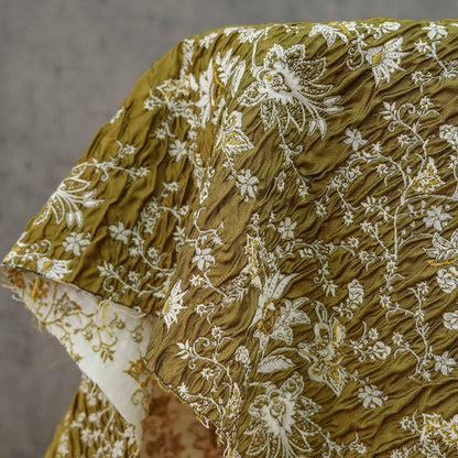 Gold Thread Jacquard Fabric: 3D Flower Design, Upholstery & Costume