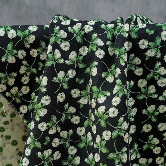 Black Background Small Floral Jacquard Fabric ��� Ideal for Home D��cor, Curtains, Quilting, Dressmaking, Upho"Wide