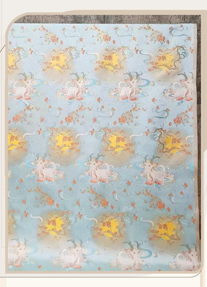 Color���Woven Jacquard Brocade Fabric with Gold Thread ��� Auspicious White & Multicolor" Wide