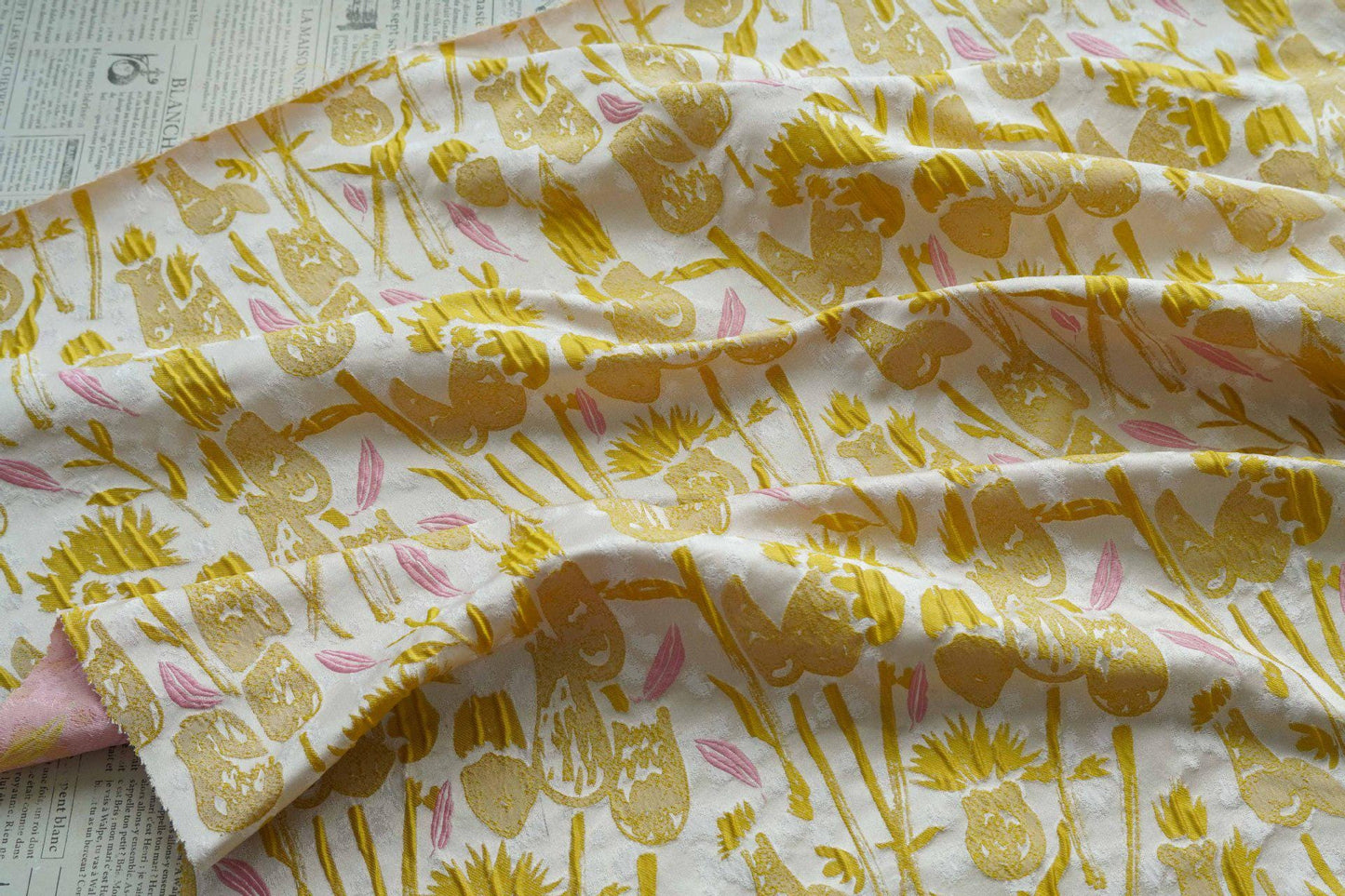 Hand-Drawn Tulips Jacquard Fabric: 3D Embossed Floral, 63" Wide