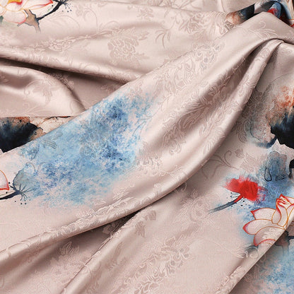 Lotus Tea Satin Fabric: Digital Print Sewing Material, 59"W