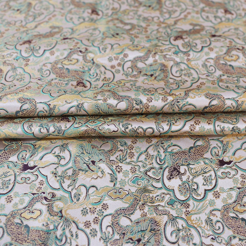 Tissu brocart Dragon Argenté : 150 cm de large, rayonne, matériau de couture