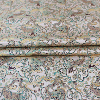 Tissu brocart Dragon Argenté : 150 cm de large, rayonne, matériau de couture