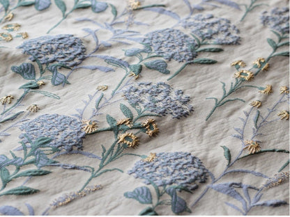 Blue Dandelion Jacquard Fabric: Lurex Woven with Gold, 56" Wide
