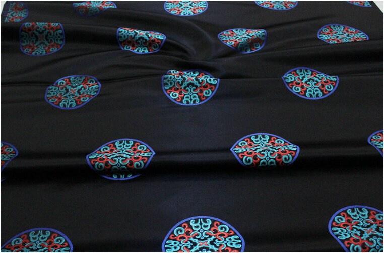 Chinese Fu Symbol Brocade Fabric, Floral Jacquard Satin
