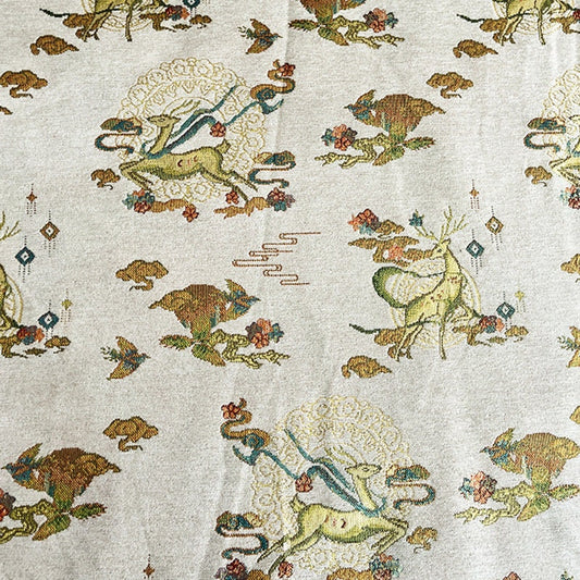 Deer Chenille Jacquard Fabric: Elegant Brocade Upholstery, Costume, Decor