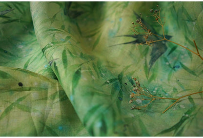 Floral Ramie Fabric: Kingfisher Green, Lightweight Sewing Material, 55" Wide