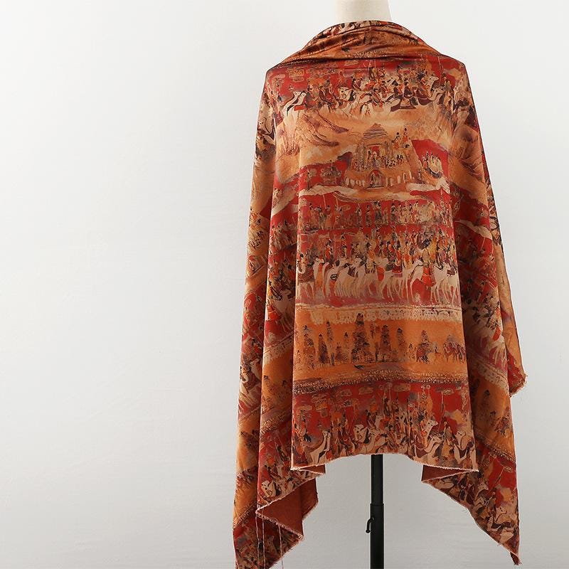 Ancient Chinese Palace Outing Print: 58" Gambiered Canton Gauze Satin Fabric