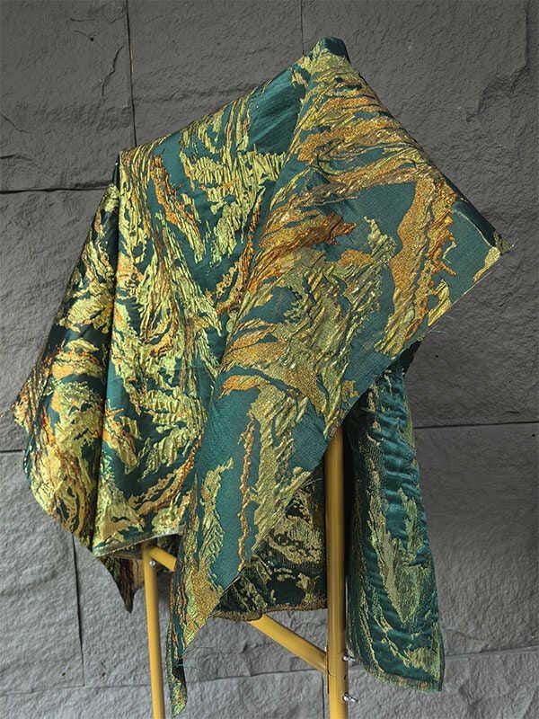 Gold Thread Jacquard Fabric: Green Mountain Upholstery, Costume, Decor (59" W)