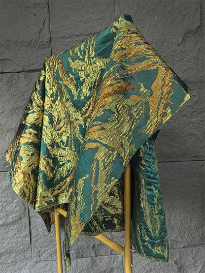 Gold Thread Jacquard Fabric: Green Mountain Upholstery, Costume, Decor (59" W)