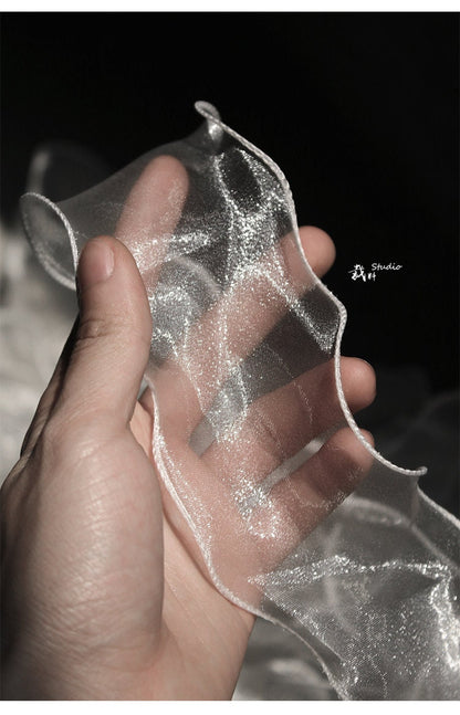Tissu organza à volants sirène : bordure en dentelle 3D irisée, 5 cm de large