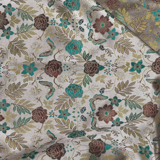 Tissu jacquard brocart à motif floral papillon de 150 cm de large – Style soie chinoise traditionnelle