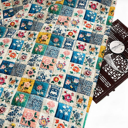Tissu en coton à imprimé floral : matériau pour matelassage et patchwork (largeur : 55 pouces)