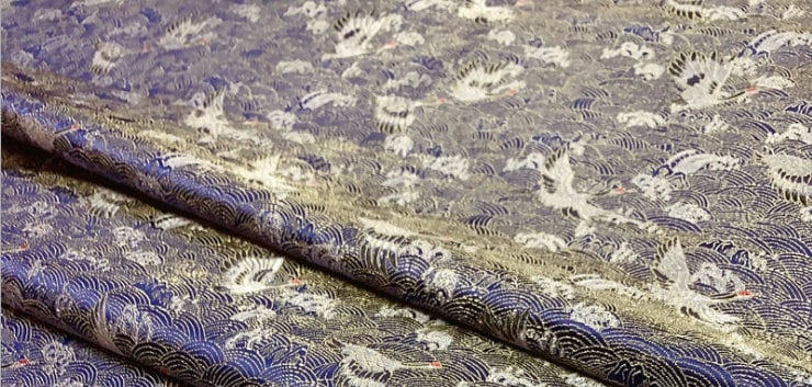 Crane Pattern Jacquard Brocade Fabric: Silk Rayon Blend