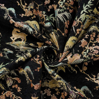 Tissu jacquard rétro motif cerf : texture 3D pour ameublement, costumes et décoration - 142 cm de large