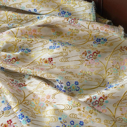 Gold Thread Jacquard Fabric: Retro Floral Upholstery, Costume, Decor