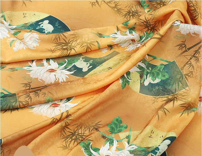 Ancient Pattern Tea Silk Fabric: Rich Texture Satin, 59"W