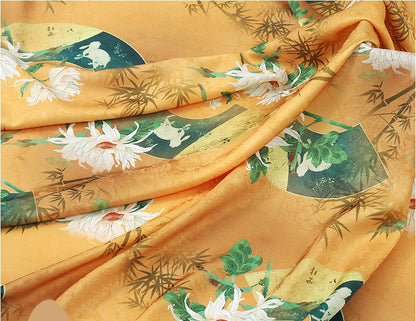 Ancient Pattern Tea Silk Fabric: Rich Texture Satin, 59"W