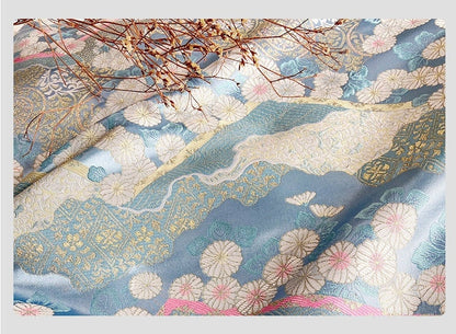 Nishijin Woven Brocade Fabric: Gold Flower Jacquard Silk Blend (29.5/59"W)