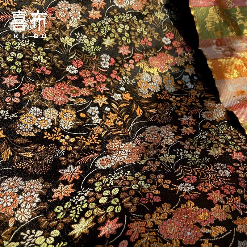 Japanese Silk Brocade Fabric: Floral Kimono Upholstery, 29.5"W