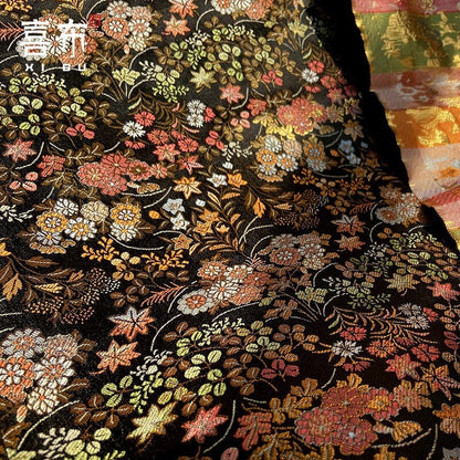 Japanese Silk Brocade Fabric: Floral Kimono Upholstery, 29.5"W