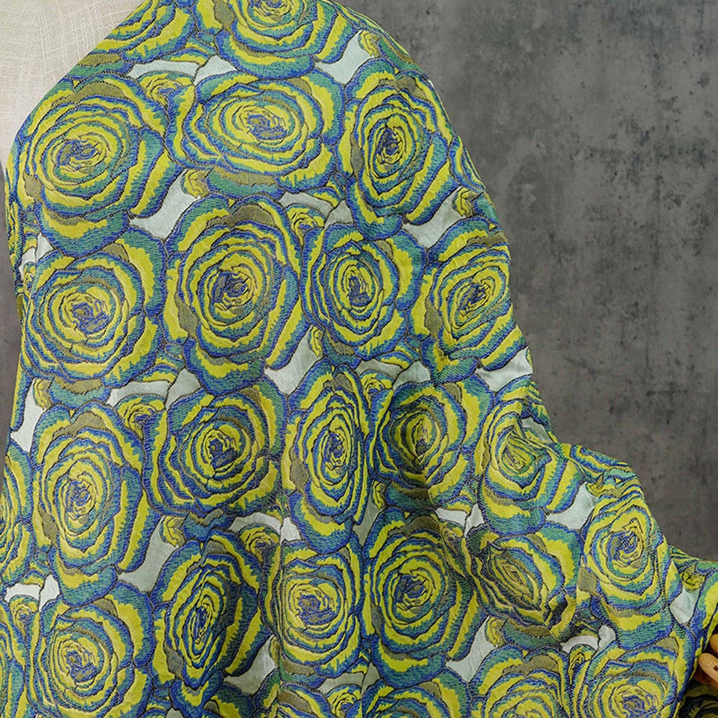 Artistic Abstract Rose Embossed Jacquard Fabric ��� Textured Floral Desi"Wide