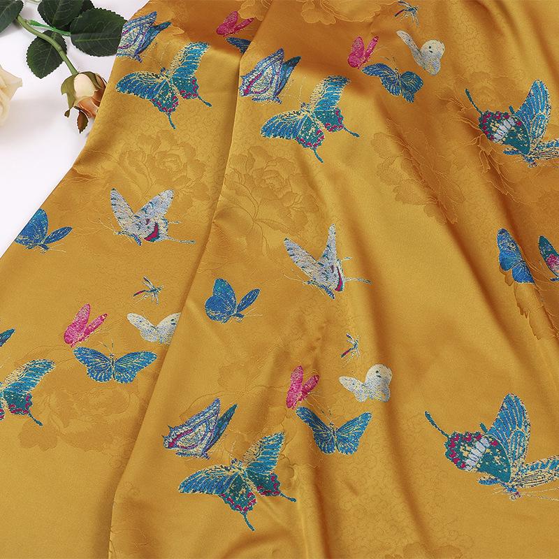Tissu jacquard à papillons pivoines : Brocart en mélange de rayonne pour cheongsam