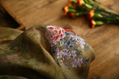 Peony Flower Print Ramie Fabric: Natural Fiber Sewing Material
